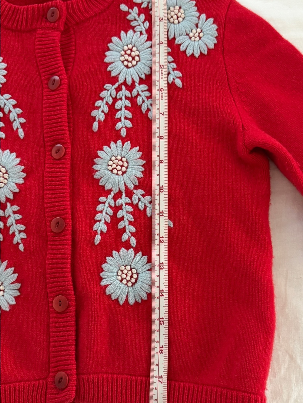 Alex Mill Red Cardigan with White Floral Embroidery - Picture 12 of 12